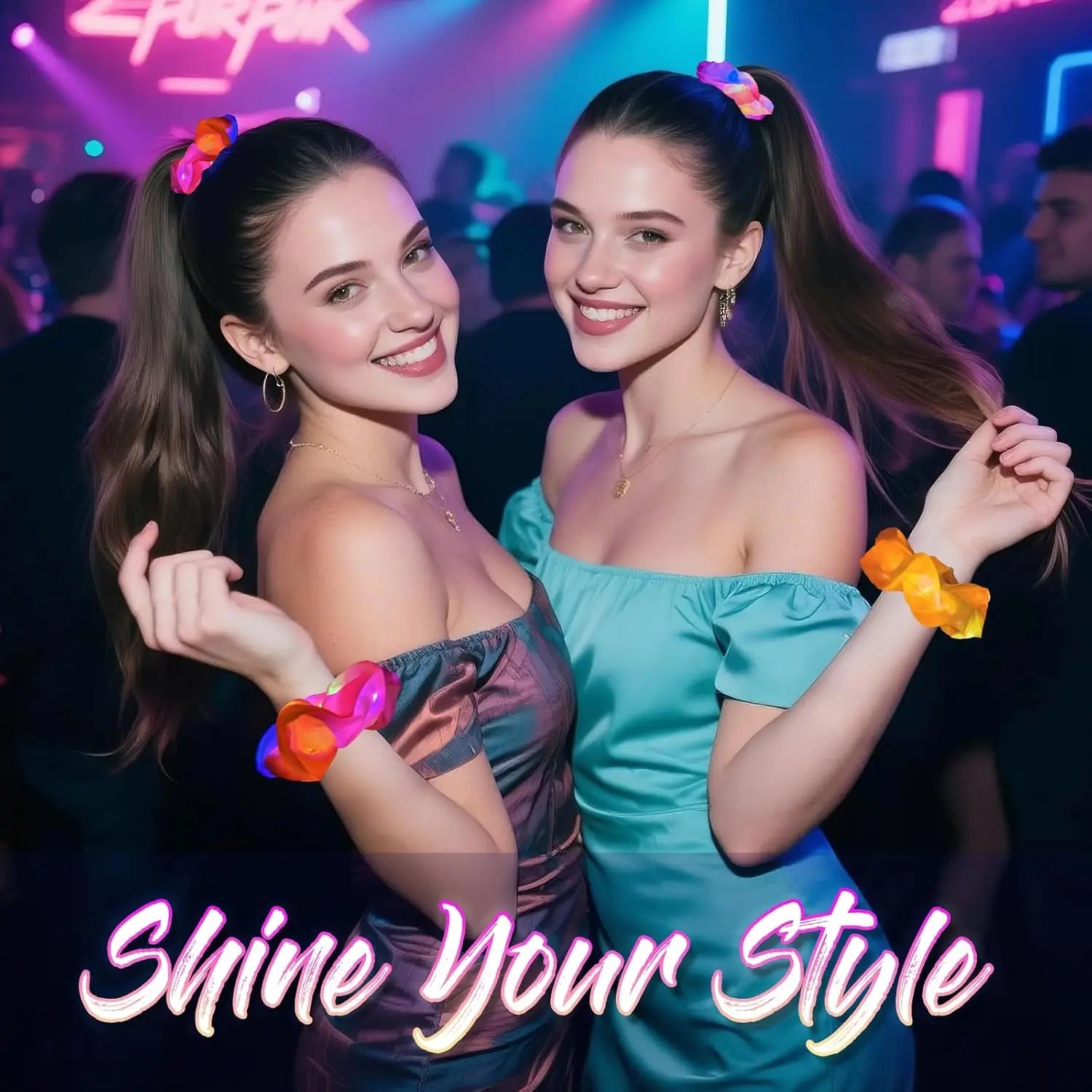 Light Up Scrunchies, LED Scrunchies Hair Bands, Elastic Glow in the Dark Srunchies Rave Accessories for Women Birthday Halloween