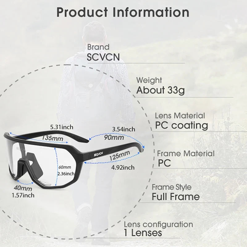 Scvcn-New Sunglasses Photochromic Cycling Glasses for Men Bicycle Mountain Bike Cycling Goggles UV400 MTB Polarized Road Women