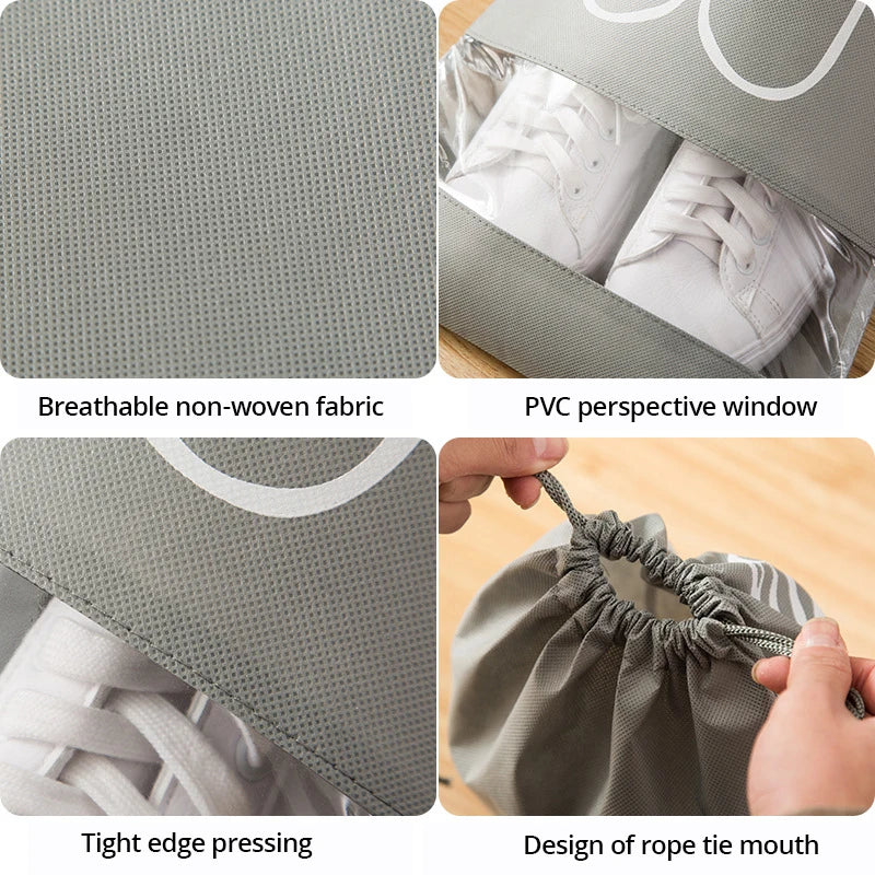5pcs Shoes Storage Bag Closet Organizer Non Woven Travel Portable Bag Waterproof Pocket Clothing Classified Draw Hanging Bag