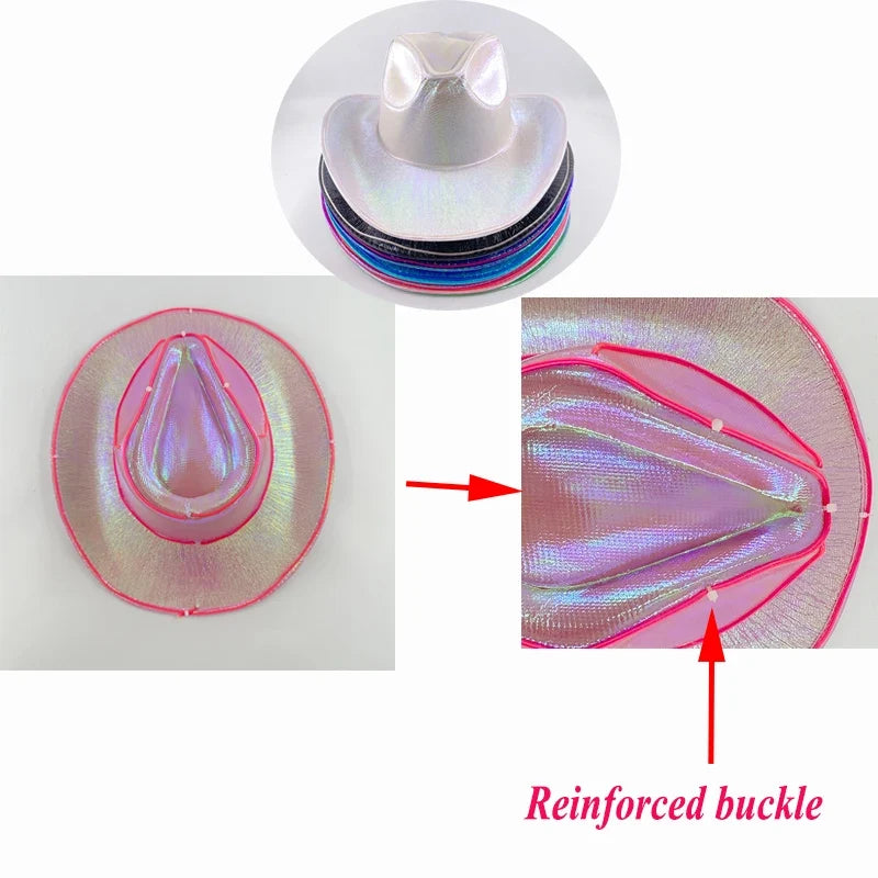 Bachelorette Party Glowing Supplies Luminous Bride Cowgirl Hat LED Pearlescent Cowboy Cap Fashion Neon Light Hat For Party