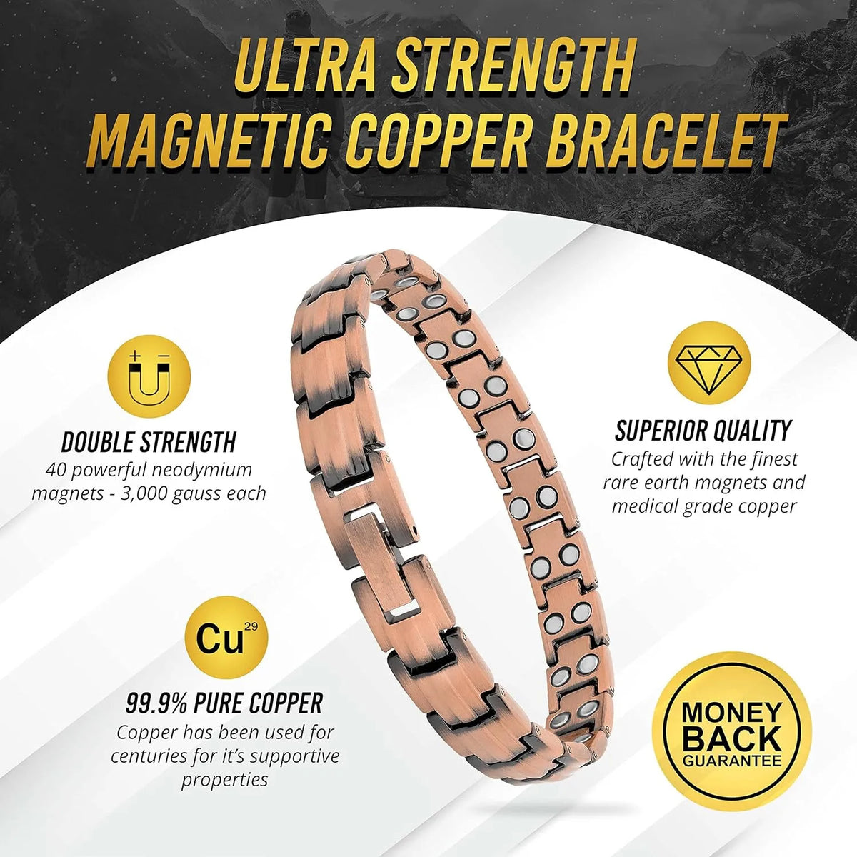ARADOO Preumium Pure Copper Bracelet for Men Women Double Row Magnetic Therapy Wristband Jewelry Gifts