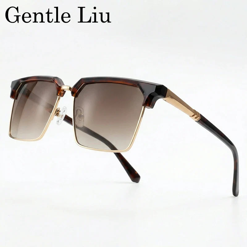 2026 Luxury Designer Square Sunglasses Men Classic Vintage Black Gold Metal Frame Sun Glasses Steampunk Driving Eyewear Shades