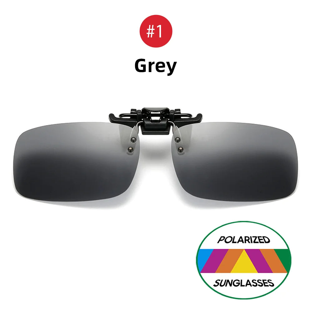 VIVIBEE Classic Flip Up Clip on Sunglasses Fishing Men Square Polarized Lens Night Vision Driving UV400 Women Glasses