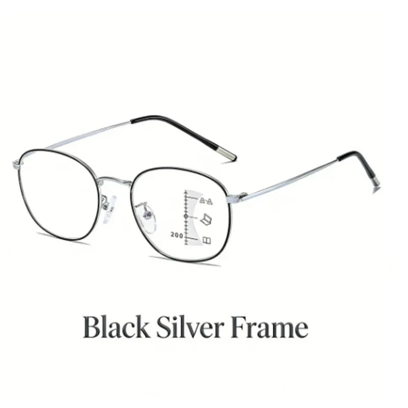 New Progressive Multifocal Reading Glasses for Both Near and Far Vision, Ultra-Light Metal Full-Frame, Anti-Blue Light, Suitable