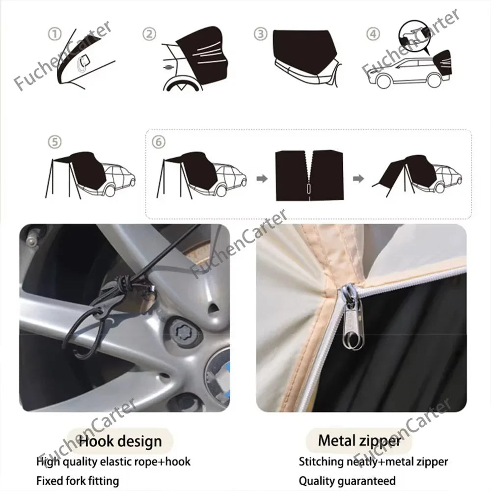 Outdoor Car Camping Tent Portable SUV Rear Trunk Tent 3-Sided Extended Tailgate Shade Shelter Vehicle Rear Waterproof Shelter
