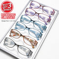 6 Pairs of Women's Rectangular Small Frame Reading Glasses, Textured Printing Design, Anti Blue Light Multi-Color Portable