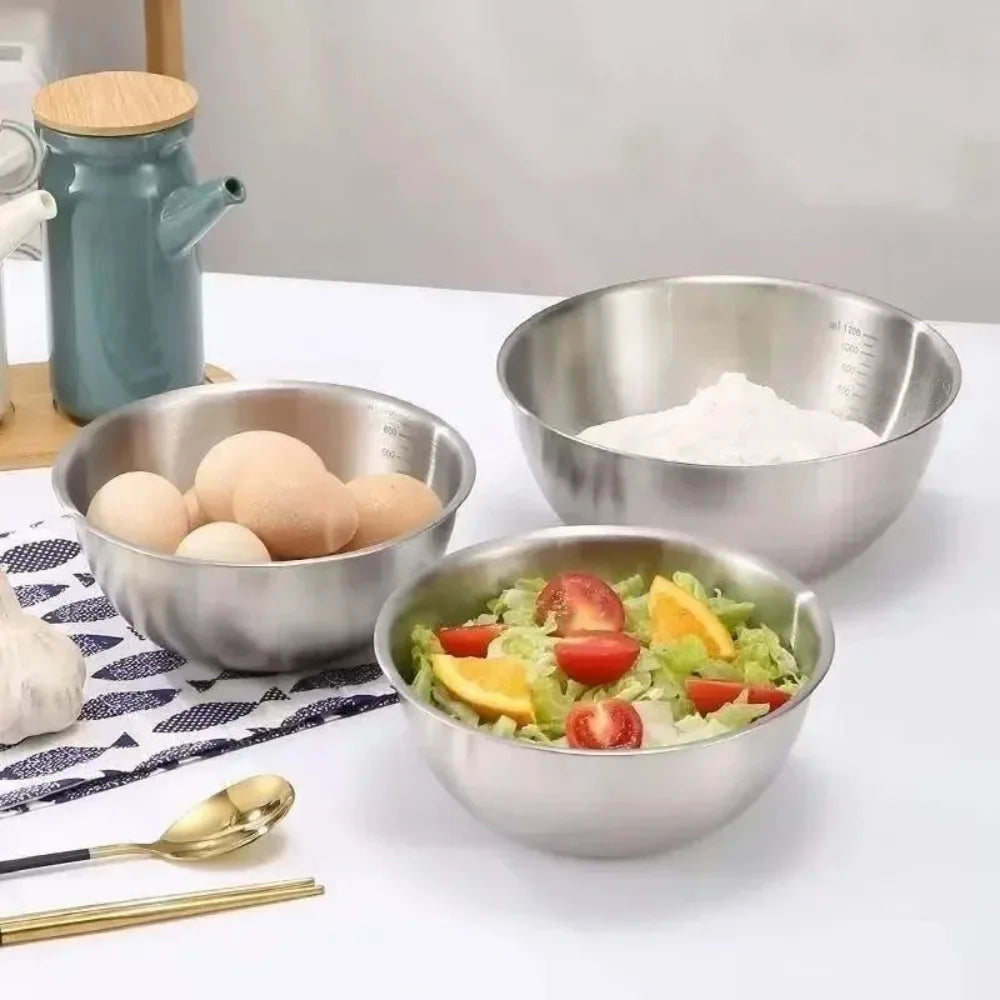 Large Capacity Stainless Steel Bowl Set with Scale for Cooking Baking Food Storage Home Kitchen Essentials Mixing Bowls