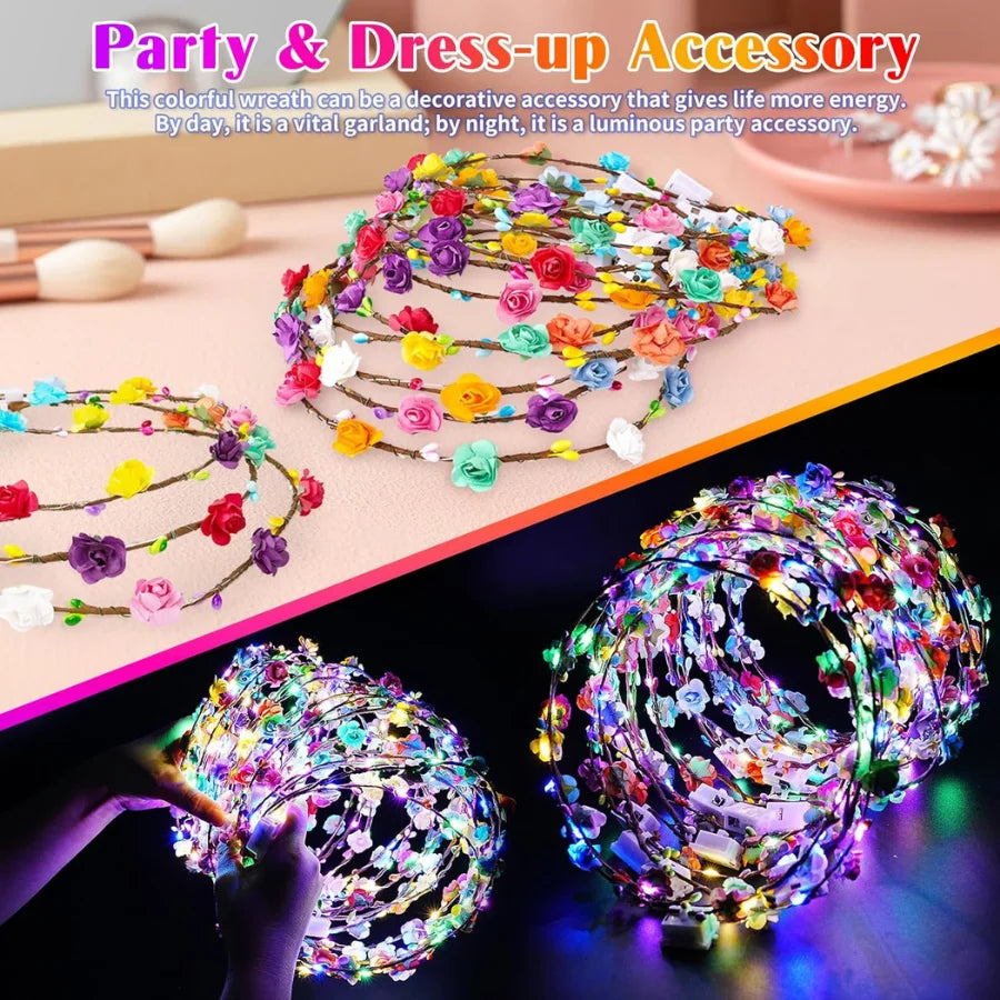 20-120Pcs Flower Crown Headbands Glow Sticks Bulk Party Pack for Wedding Beach Birthday Party Favors Rave Accessories