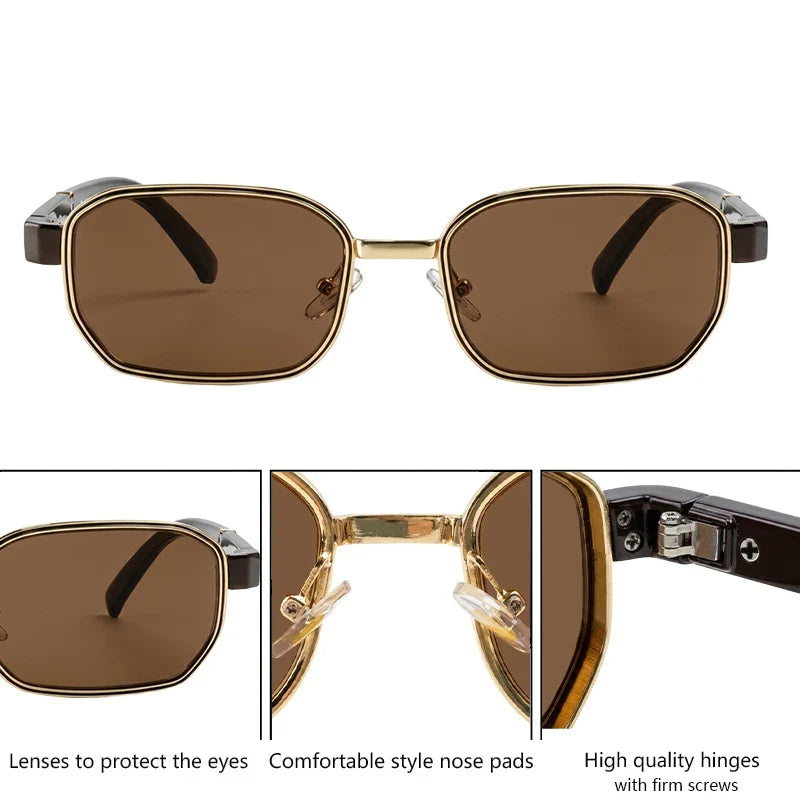 Rectangle Steampunk Sunglasses Men 2026 Luxury Brand Hip Hop Vintage Gold Frame Sun Glasses Male Retro Punk Streetwear Eyewear