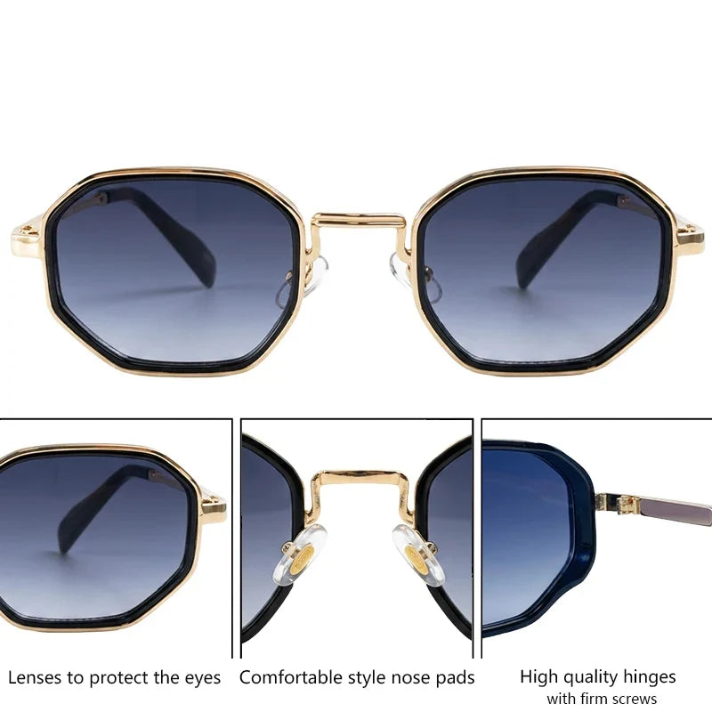 Steampunk Square Polygon Sunglasses Men 2026 Luxury Designer Vintage Geometric Metal Frame Gradient Shades Photochromic Eyewear