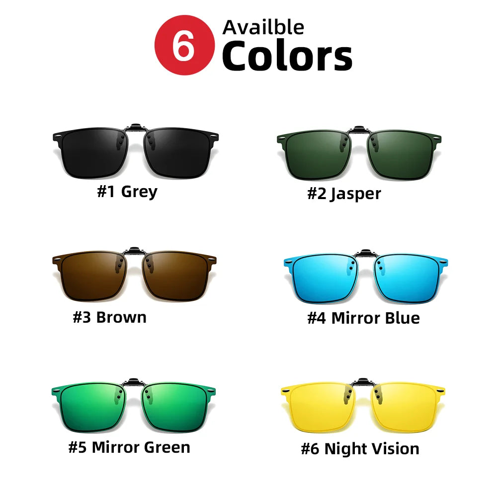 VIVIBEE Polarized Clip-on Flip Up Rimless Sunglasses for Anti-Glare Night Driving Glasses Fashion Mirorr Green Eyeglasses
