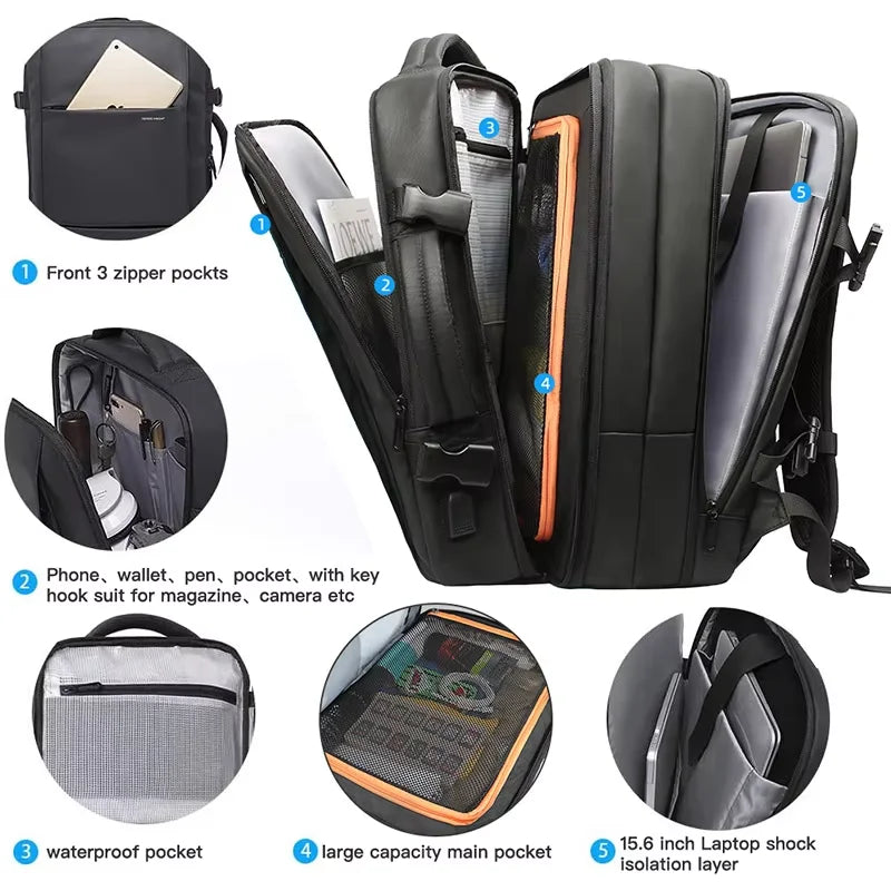 Heroic Knight Travel Backpack Men Business Backpack School Expandable USB Bag Large Capacity 15.6 Laptop Waterproof Backpack Bag