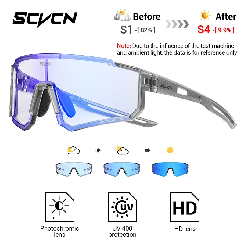 SCVCN Photochromic Cycling Glasses Night Riding Glasses Outdoor Sport Travel Sunglasses Men Women MTB Bike Golf Driving Eyewear