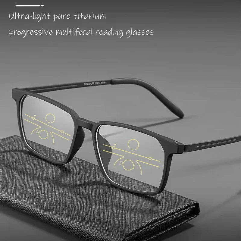 Pure Titanium Progressive Reading Glasses for Men Anti Blue Light Presbyopia Eyewear Adjustable Nose Pads Diopter +1.0 to +4.0