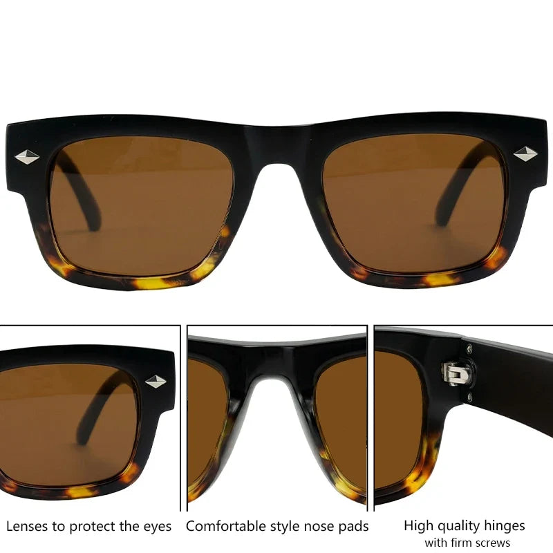 Retro Steampunk Square Photochromic Sunglasses Men Luxury Brand Design Oversized Thick Frame Rivet Sun Glasses For Male Eyewear