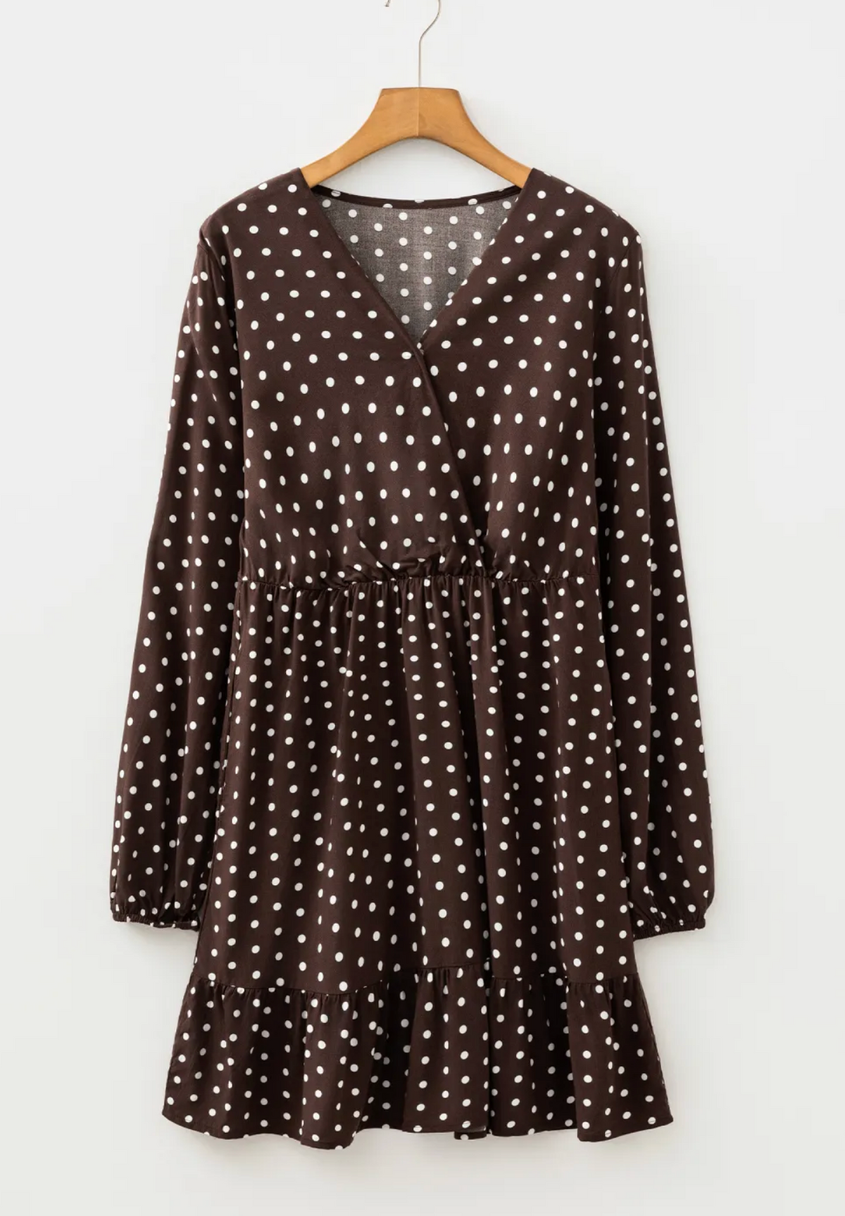 Polka Dot Wrap V-Neck Ruffle Mini Dress