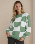 Checkered Crew Neck Sweater - Green
