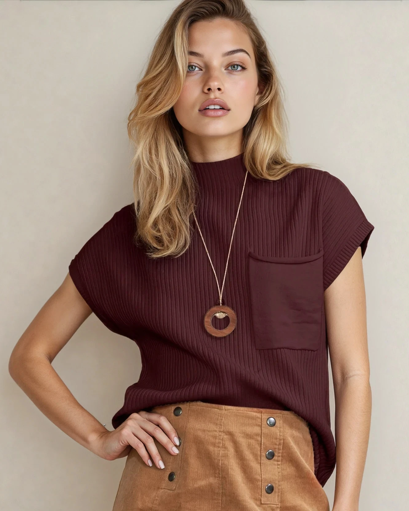 Ayla Short Sleeve Sweater - Mineral Red