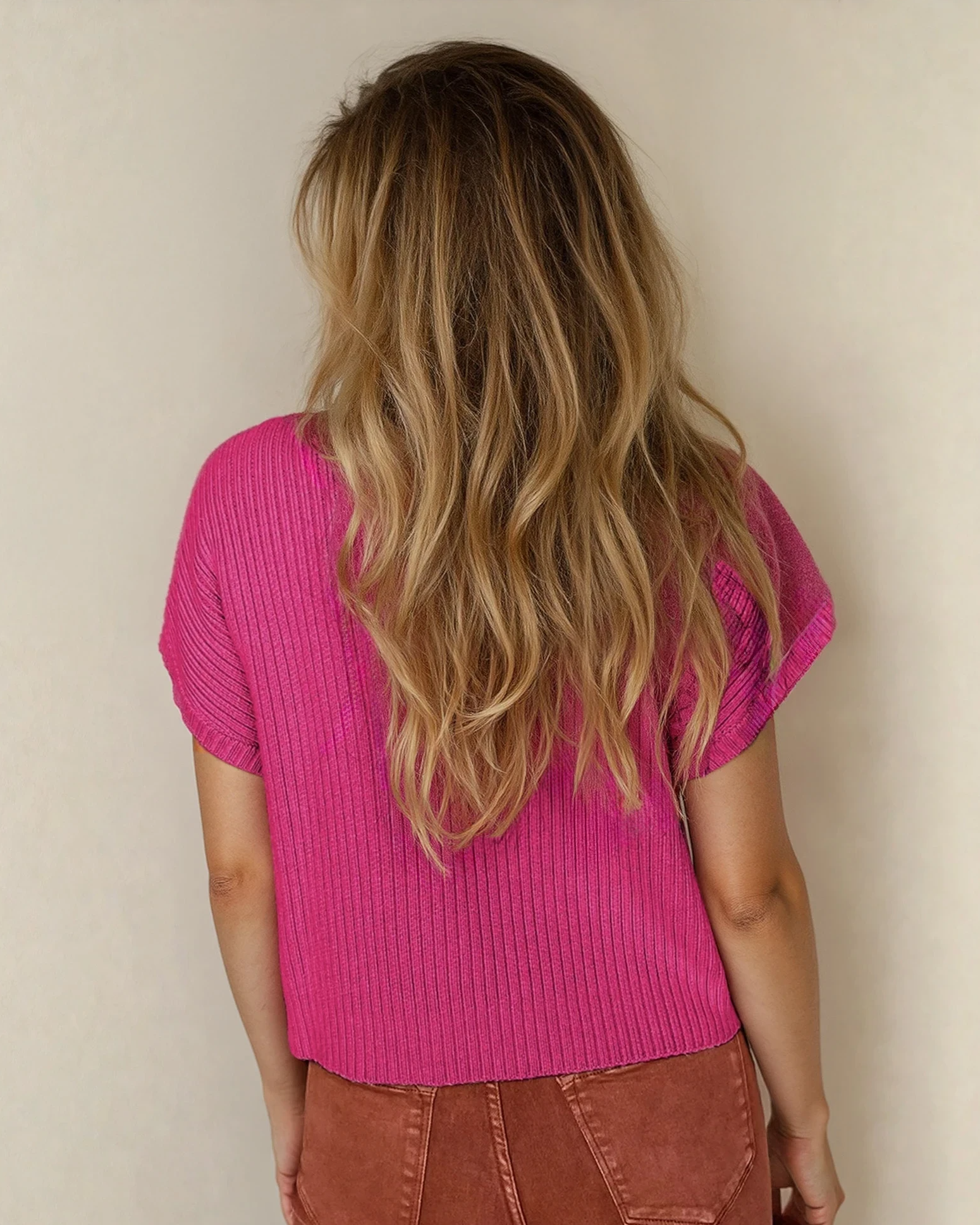 Ayla Short Sleeve Sweater - Bright Pink