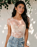 Jolie Exposed Seam Ruched Sheer Floral Mesh Top