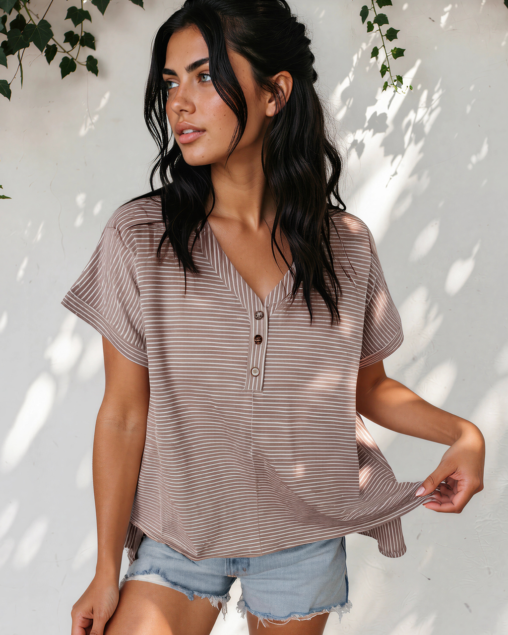 Jolie V Neck High Low Side Slit T Shirt