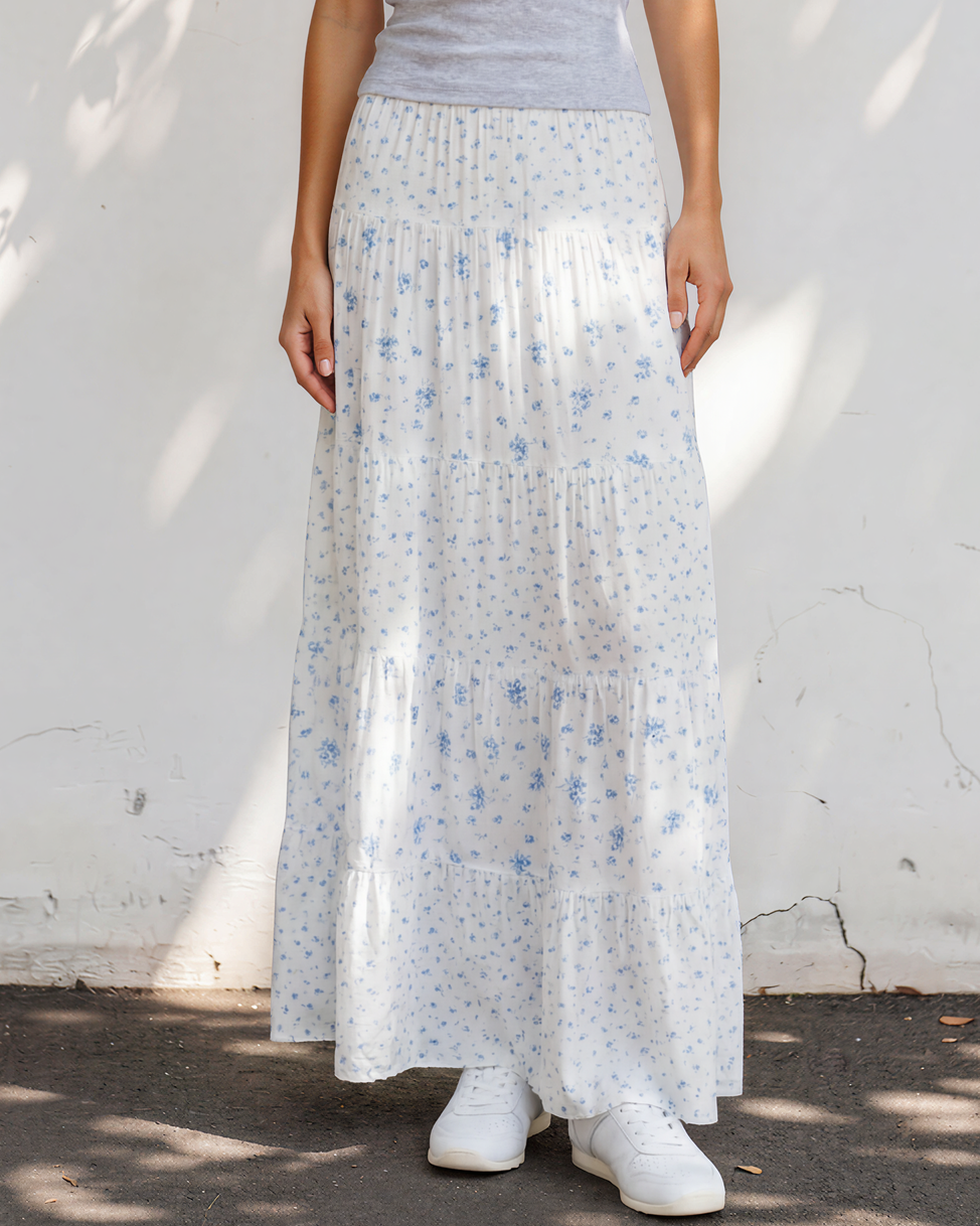 Hadley High Waist Tiny Floral Print Boho Maxi Skirt