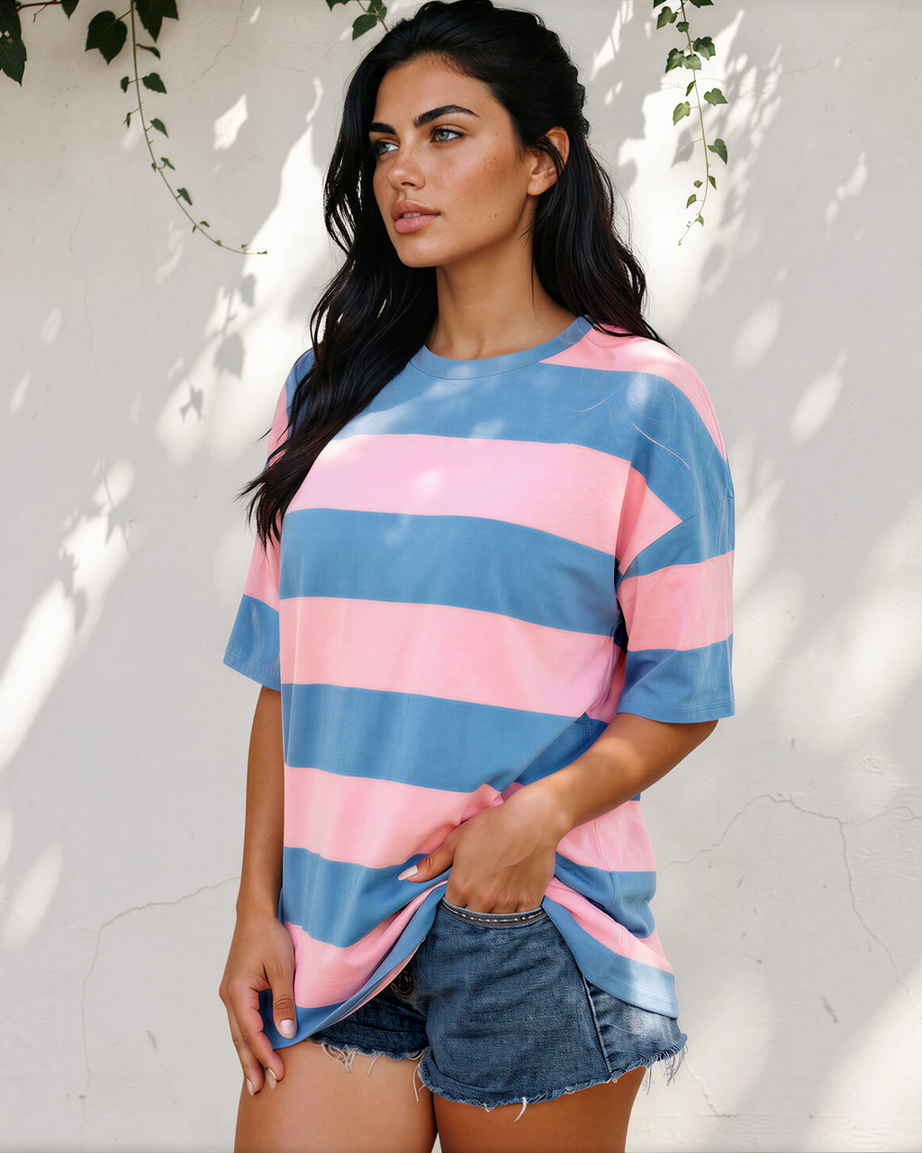 Landry Striped Color Block Oversize Tunic Tee