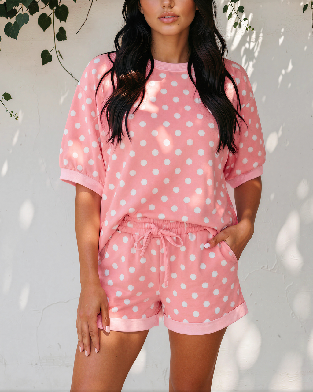 KyleeAnn Polka Dot Oversized Top Drawstring Short Set