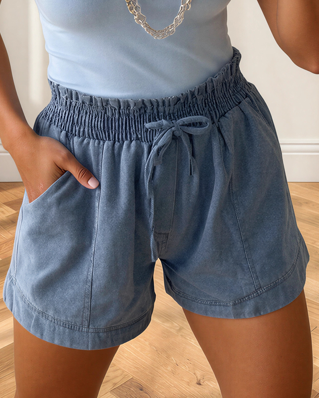 Violet Smocked Elastic Waist Denim Shorts