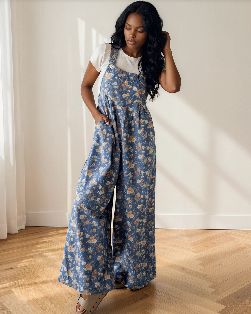Vienna Pleated Denim Overall Jumpsuit