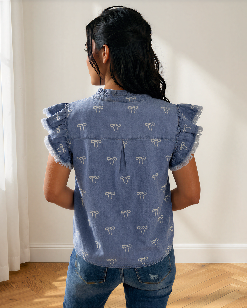 Logan Flutter Sleeve Denim Top