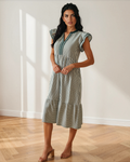 Nyla Contrast Trim V Neck Midi Dress