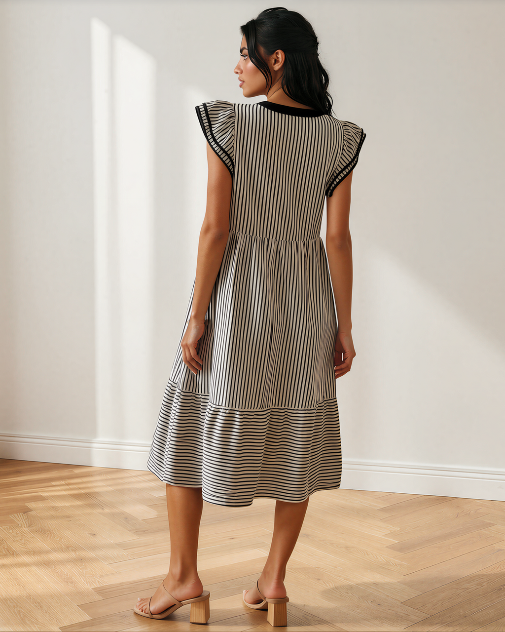Nyla Contrast Trim V Neck Midi Dress