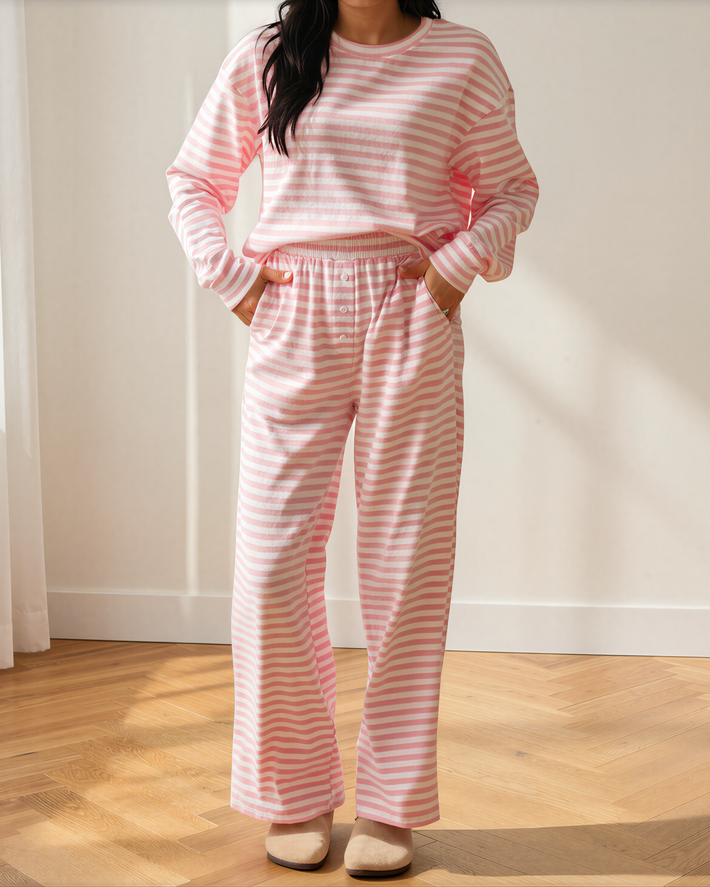 Amayah Buttoned Straight Pants Two Piece Set