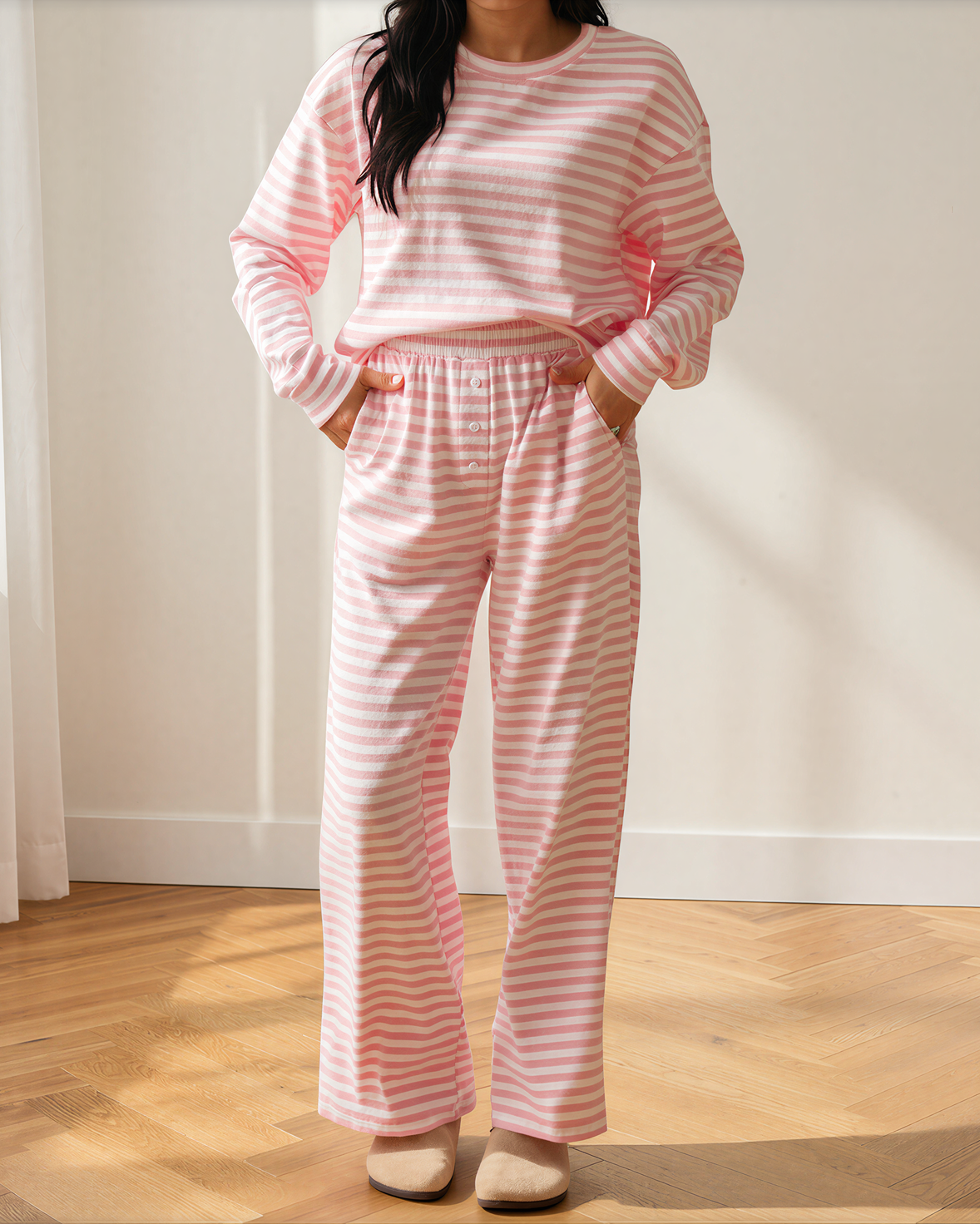 Amayah Buttoned Straight Pants Two Piece Set