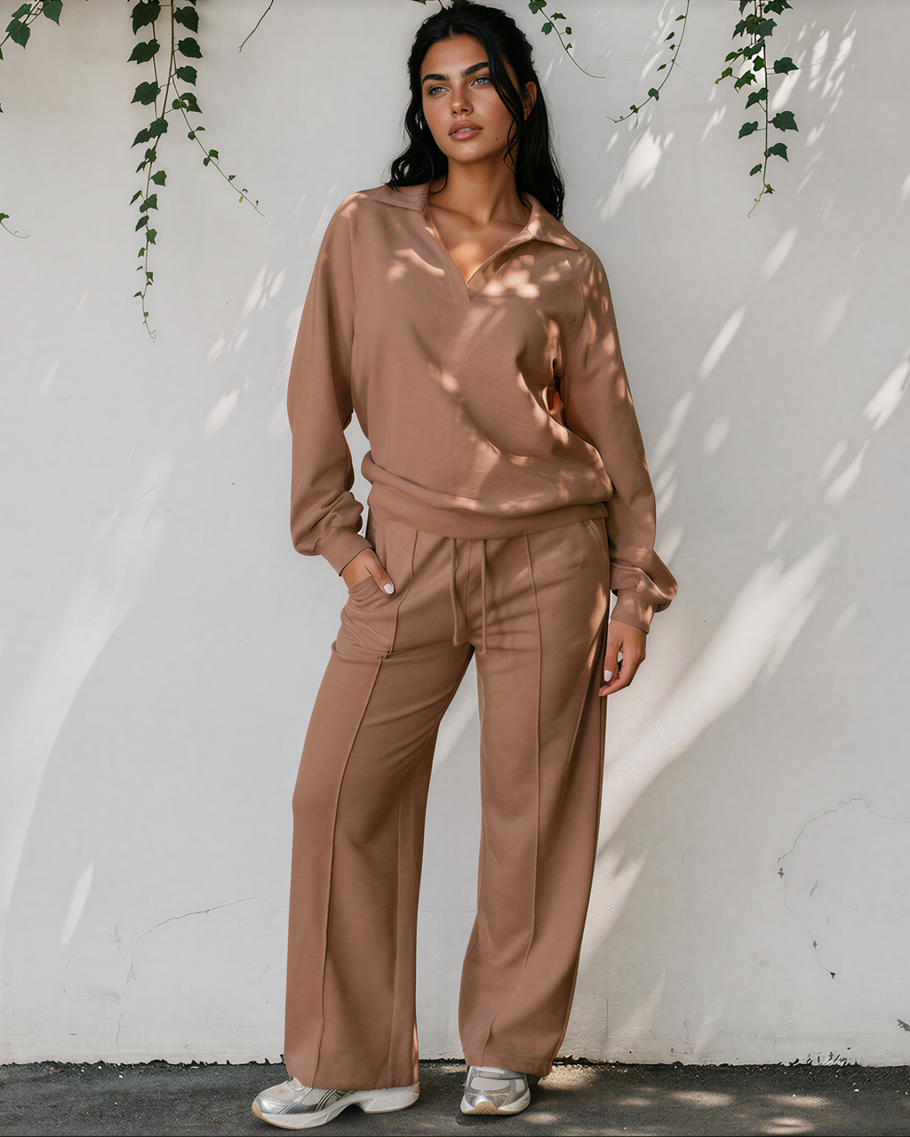 Addie V Neck Pullover and Drawstring Sweatpants Set