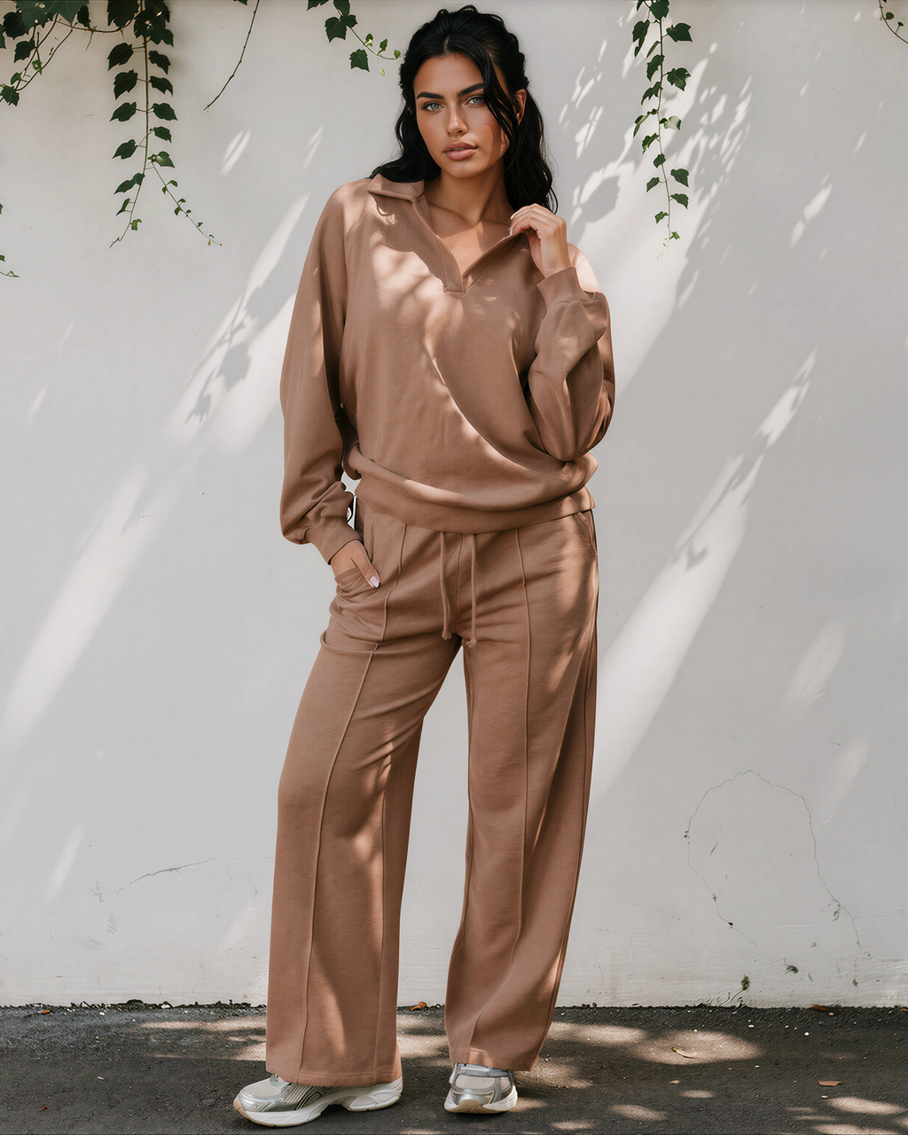 Addie V Neck Pullover and Drawstring Sweatpants Set