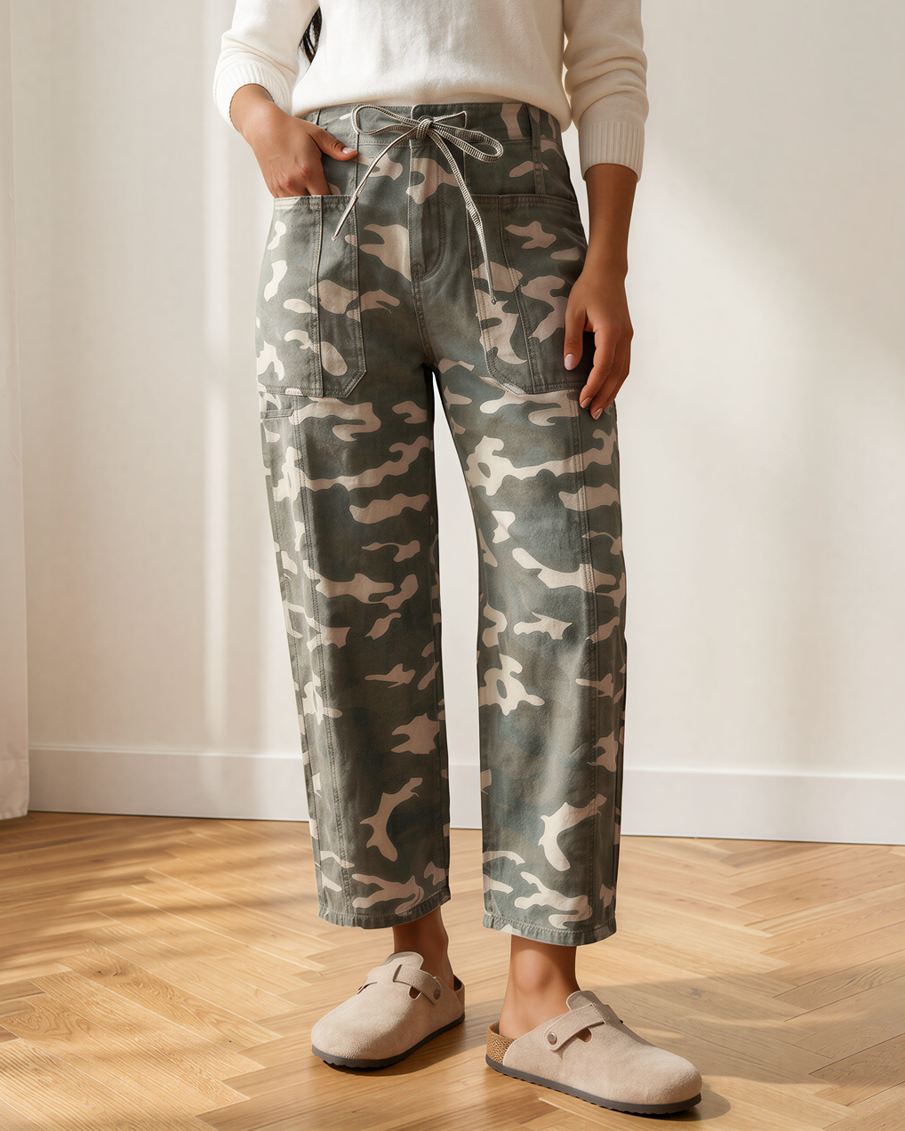 Collins Drawstring Elastic Waistband Pocketed Barrel Jeans