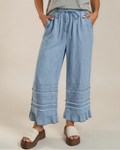 Frankie Ruffled Hem Wide Leg Chambray Pants