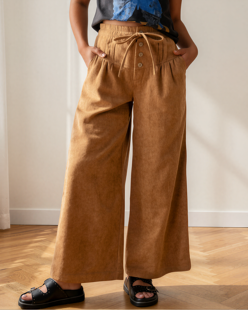 Aven Elastic Waist Ankle Length Wide Leg Pants
