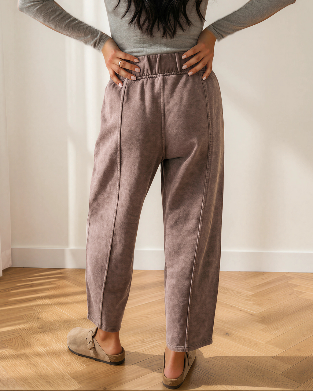 Lola Mineral Wash Seam Detail Elastic Waist Barrel Pants