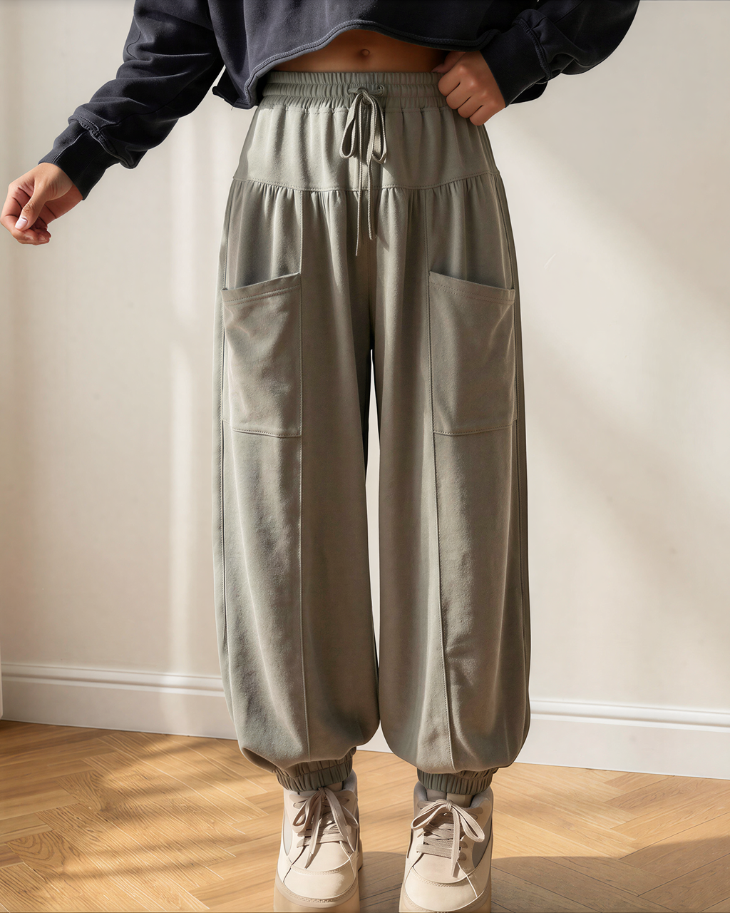 Fern Elastic Waist Drawstring Wide Leg Full Length Pants