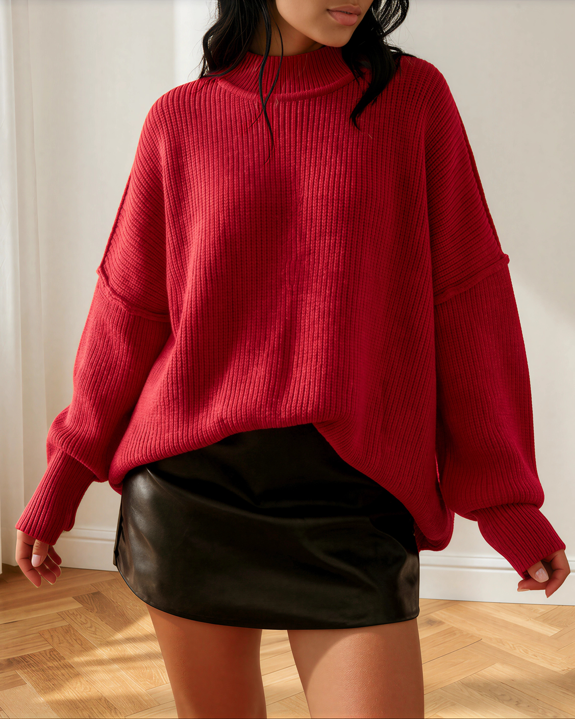 Jen Ribbed Knit Stand Neck Regular Fit Sweater