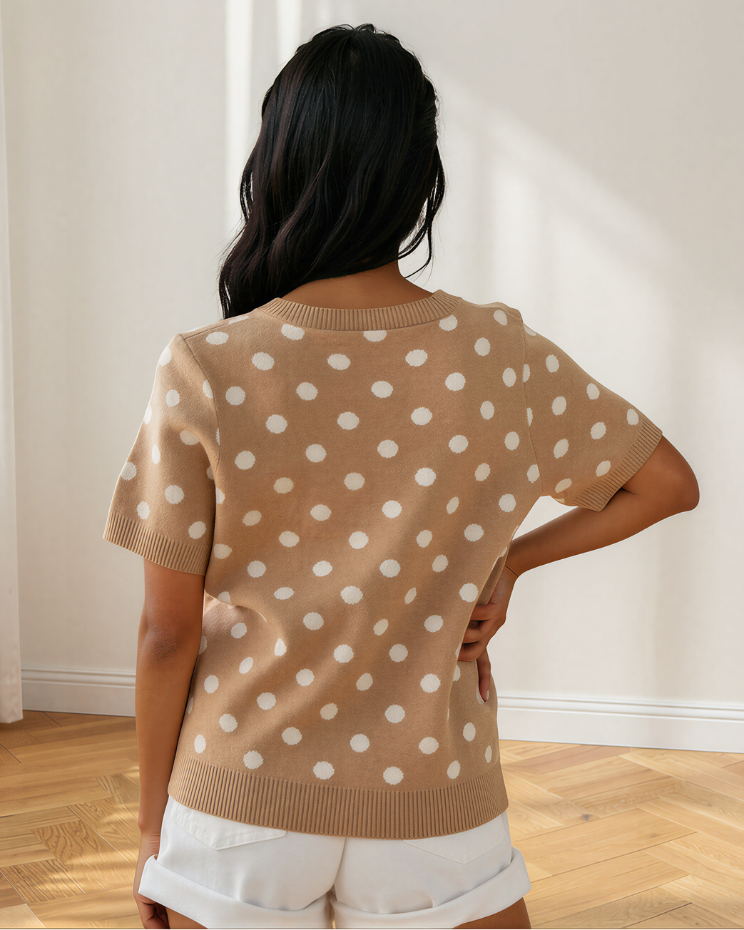 Eva Polka Dot Short Sleeve Button Down Sweater Cardigan