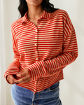 Amelia Striped Button Collar Long Sleeve Knit Cardigan