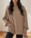 Brynn Textured Round Neck Drop Shoulder Pullover Sweatshirt