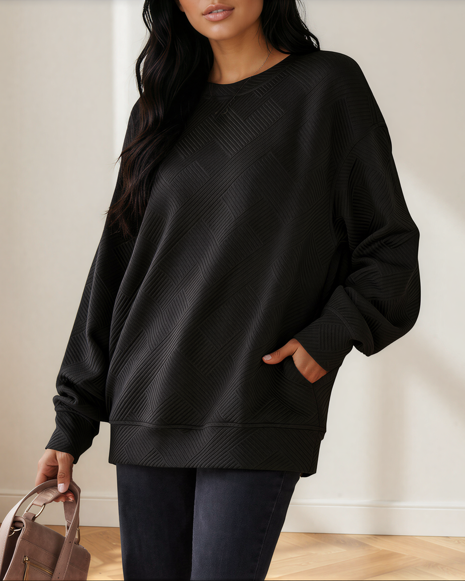 Brynn Textured Round Neck Drop Shoulder Pullover Sweatshirt