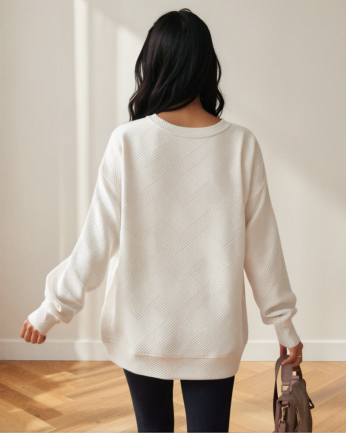 Brynn Textured Round Neck Drop Shoulder Pullover Sweatshirt