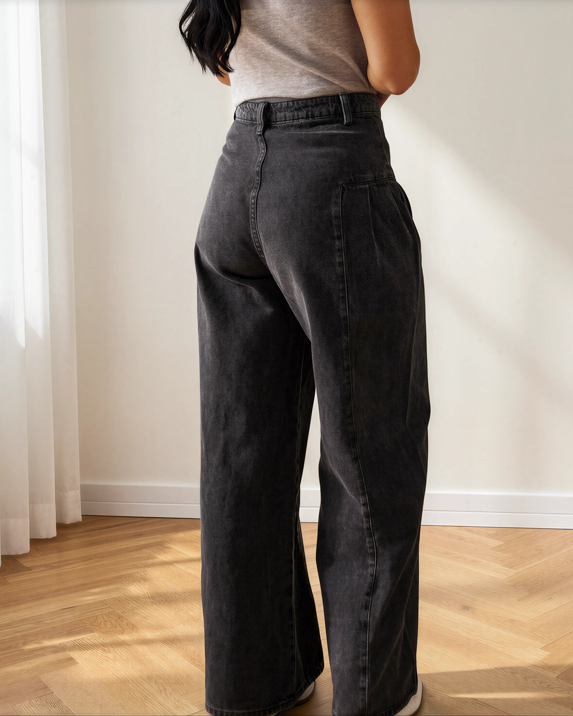 Billie Pleated Wide Leg Mineral Wash Denim Pants
