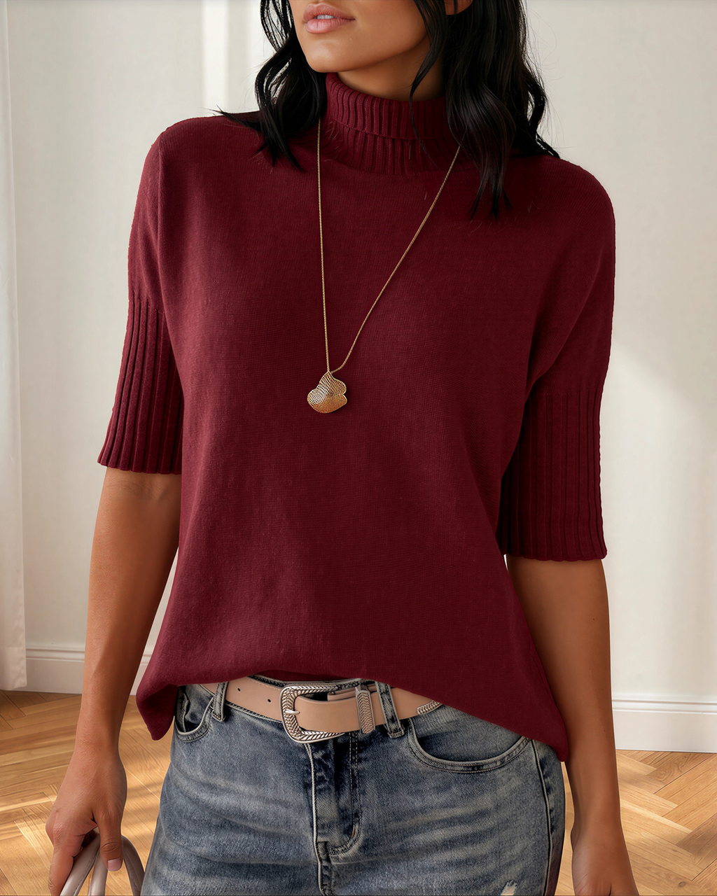 Raya High Neck Short Sleeve Sweater